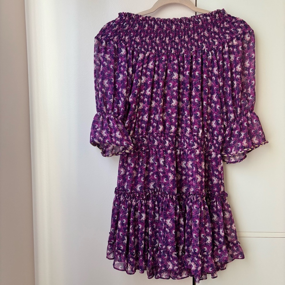 Misa Los Angeles Marisol Purple Floral Off Shoulder Smocked Mini Dress Size S - Picture 4 of 9